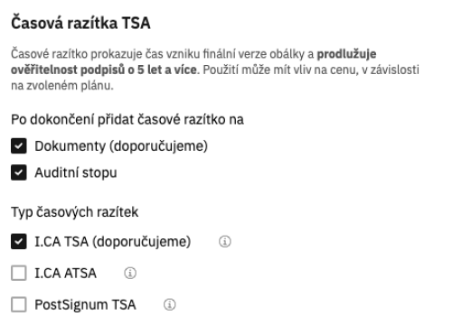 Časová razítka - nastavení