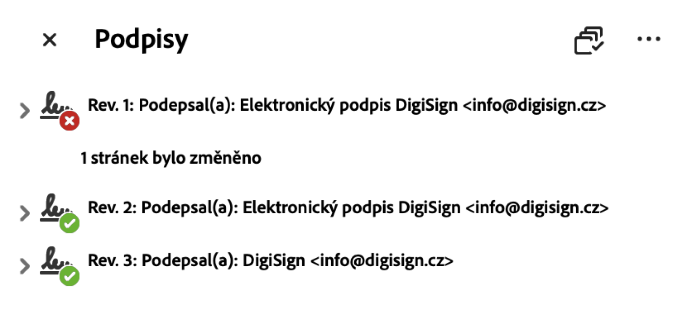 Detail informace podpis je neplatný